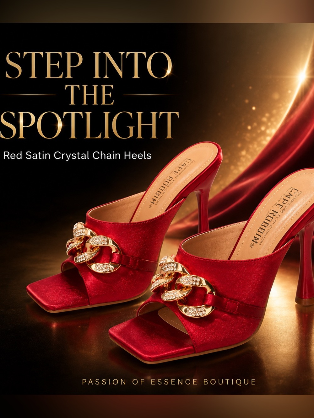 Cape Robbin Red Satin Crystal Chain Square-Toe Mule Heels